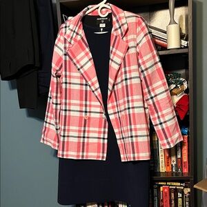 Pink Plaid Women's Jacket and blue dress